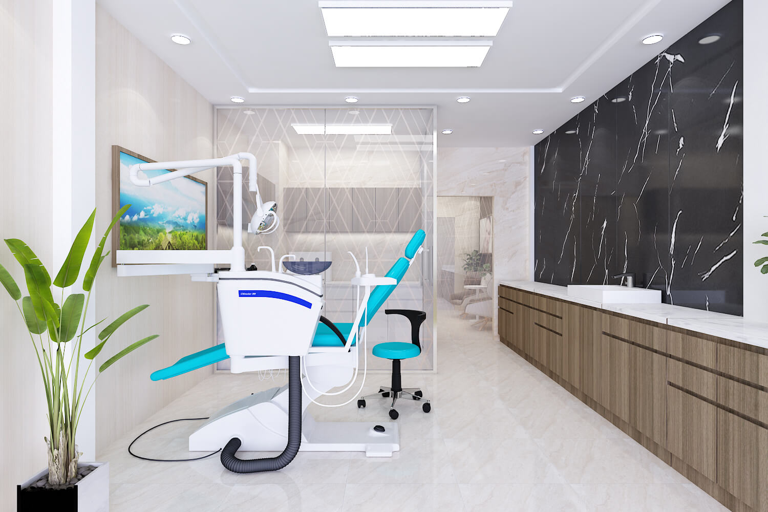 Hình ảnh chính diện của không gian khu vực điều trị tại nha khoa Nhân Mỹ