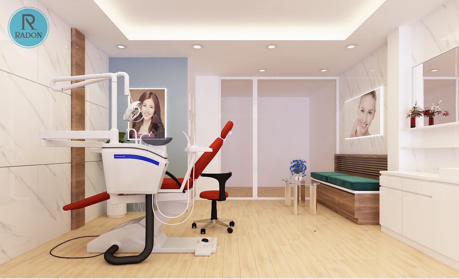 Không gian khu vực điều trị được bố trí gọn gàng