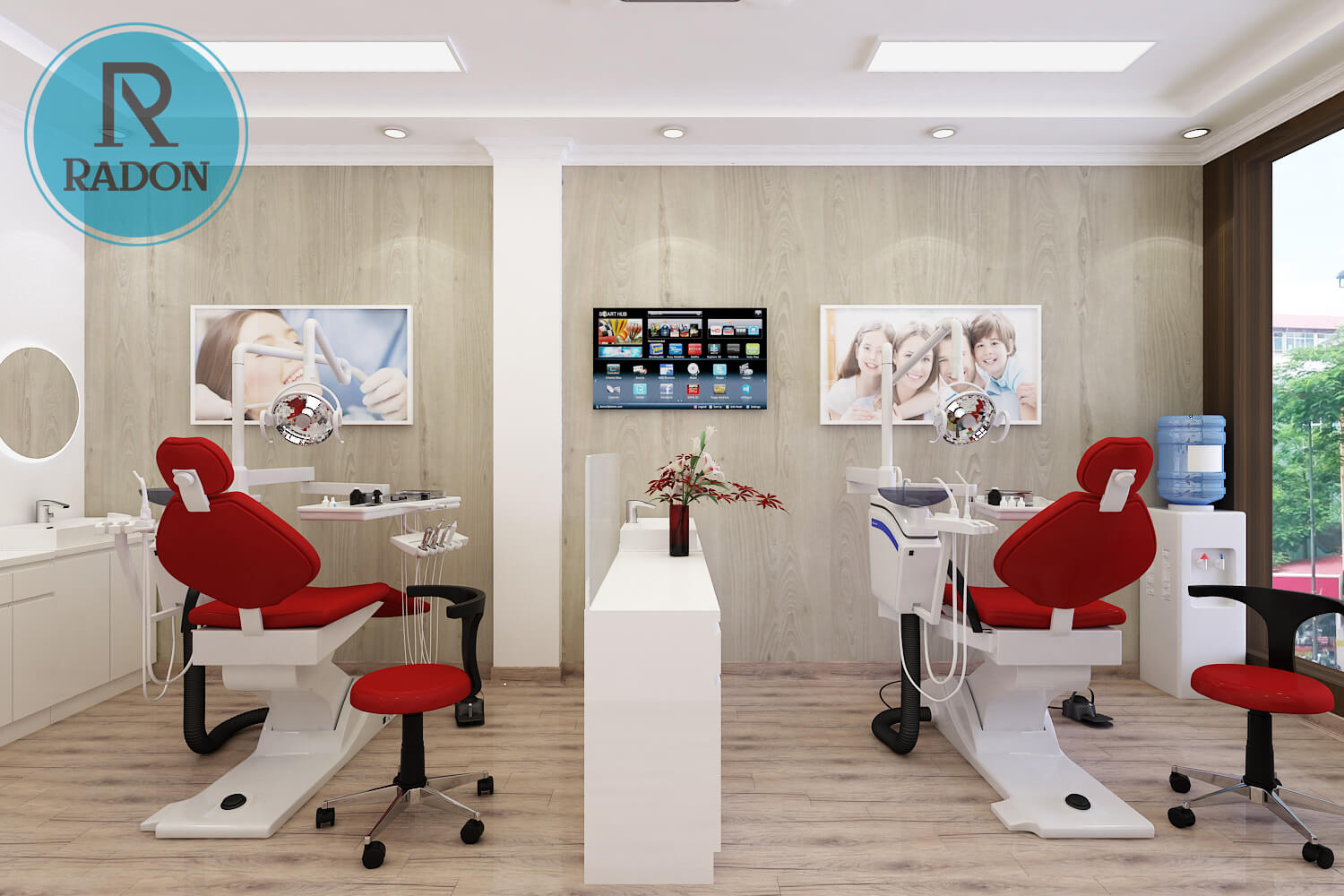 Cận cảnh chi tiết không gian khu vực điều trị hai ghế tại nha khoa Twinsmile