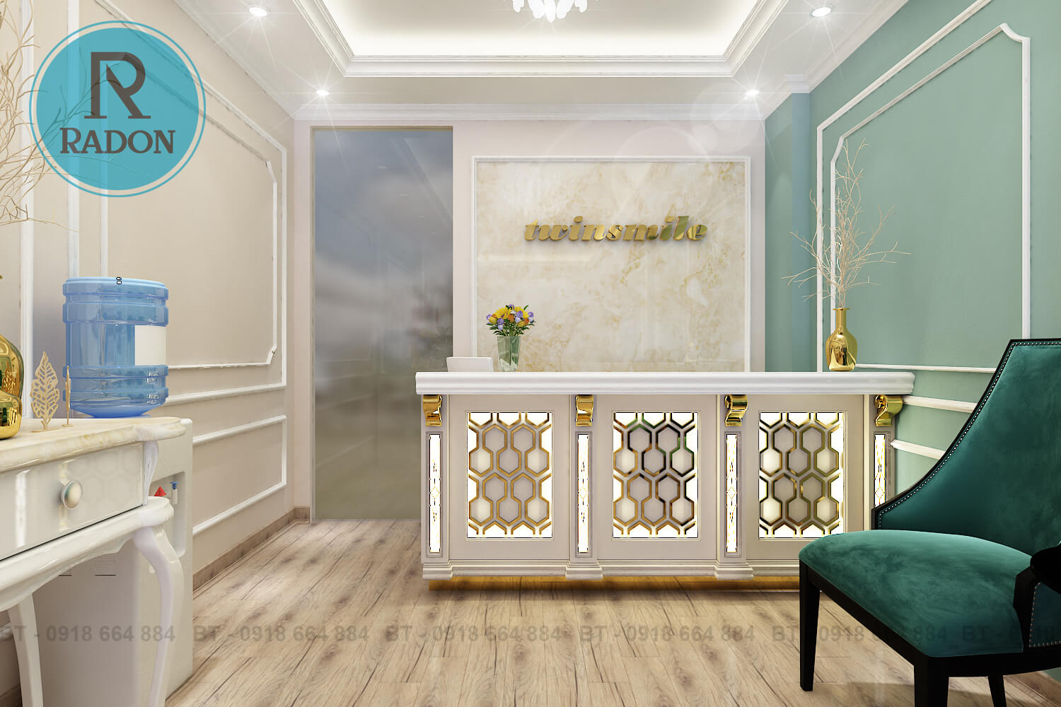 Không gian khu vực lễ tân sang trọng nha khoa Twinsmile