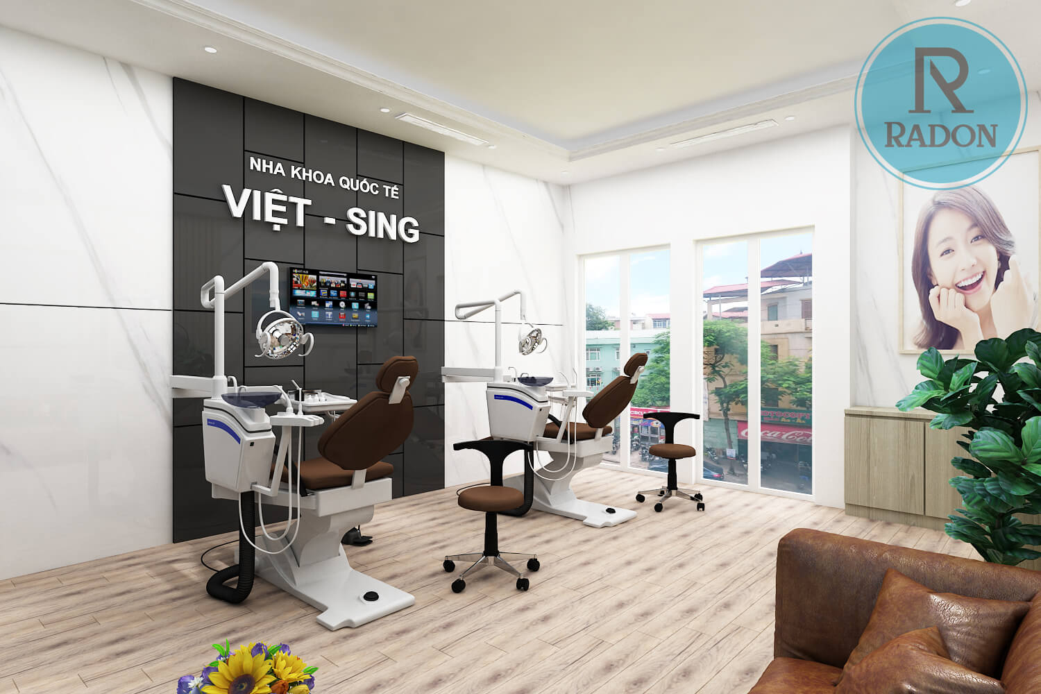 Không gian khu vực điều trị hai ghế nha khoa Vietsing