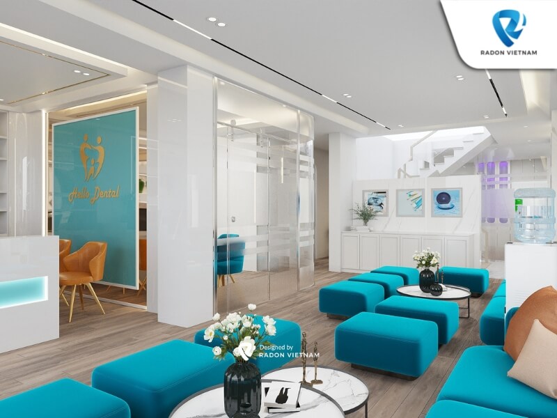 Nha khoa Hello Dental sử dụng tone màu trắng - xanh bắt mắt