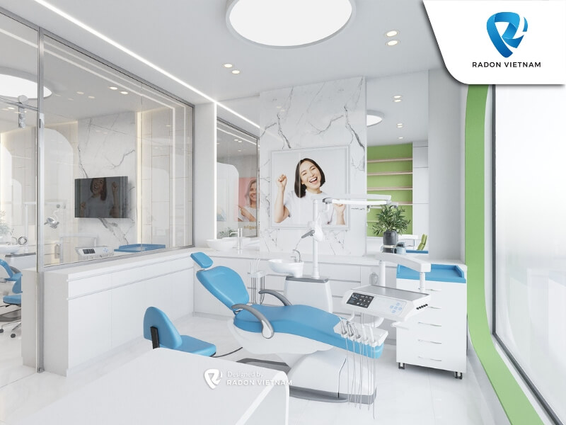 Khu vực điều trị tầng 2 - kết hợp của gam màu xanh lá và xanh dương
