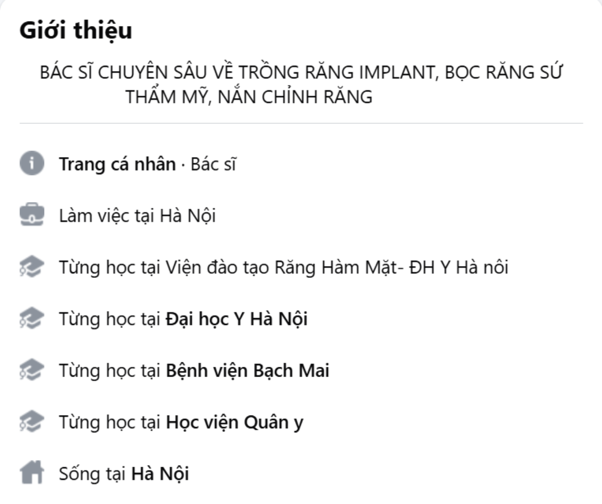 Hình minh họa: Bio của một nha sĩ trên Facebook